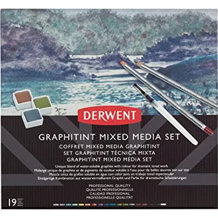 Derwent Graphitint Mischtechnik-Farbset, 19er-Set mit weichen Buntstiften und wasserlöslichen Farben in Port, Aubergine, Dark Indigo und mehr, Geschenkbox, ideal zum Zeichnen und Skizzieren, 2305949 – Bild 2