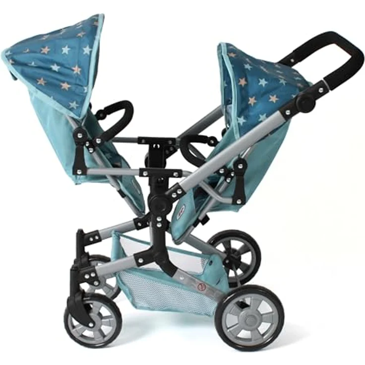 Bayer Chic 2000® Puppenwagen Linus Duo, faltbarer Zwillingspuppenwagen in Sternchen Türkis, verstellbarer Griff 50-82 cm, für Puppen bis 50 cm, geeignet für Kinder von 4-8 Jahren – Bild 4
