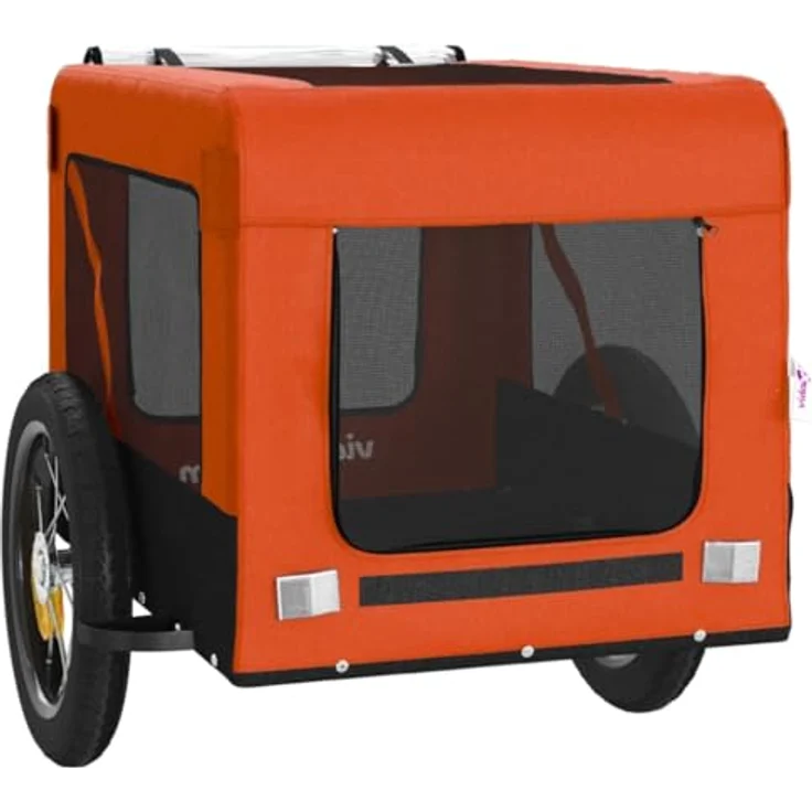 vidaXL Fahrradhundeanhänger Hunde Orange und Schwarz, Eisenrahmen & Oxford-Gewebe, PVC-Dach, Reflektoren, für kleine Hunde und Katzen, 30 kg Belastbarkeit – Bild 6