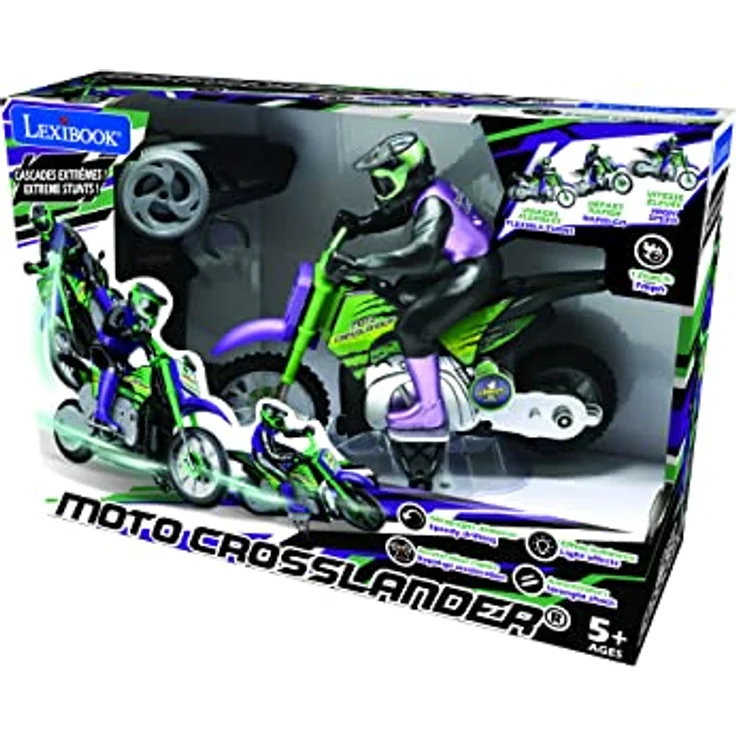 Lexibook, Crosslander® funkferngesteuertes Geländemotorrad, bis zu 12km/h, perfekte Balance, Lichteffekte, verrückte Drifts, schnelle Beschleunigung, ergonomische Fernbedienung, wiederaufladbar, RC18 – Bild 5