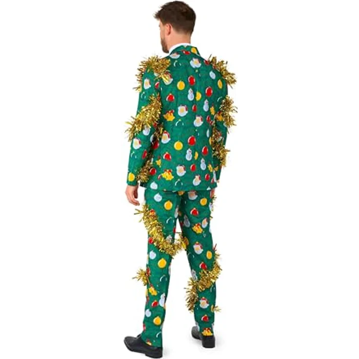 Suitmeister Weihnachtsbaum (M), Kostüm Anzug in Grün mit goldenen Lametta-Details, inkl. Jacke, Hose und Krawatte – Bild 3