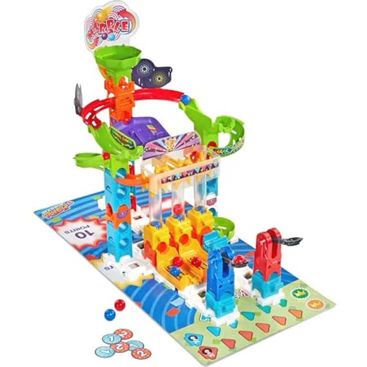 VTech Marble Rush S300, Kugelbahn für Kinder mit 2 Spielniveaus, inkl. Katapult-Challenge und Tic-Tac-Toe, farbige Aufbauanleitungen, kompatibel mit anderen Sets