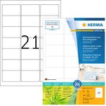 HERMA 10727 Recycling Etiketten DIN A4 (63,5 x 38,1 mm, 80 Blatt, Recycling-Papier, matt) selbstklebend, bedruckbar, permanent haftende Adressaufkleber, 1.680 Klebeetiketten, natur-weiß