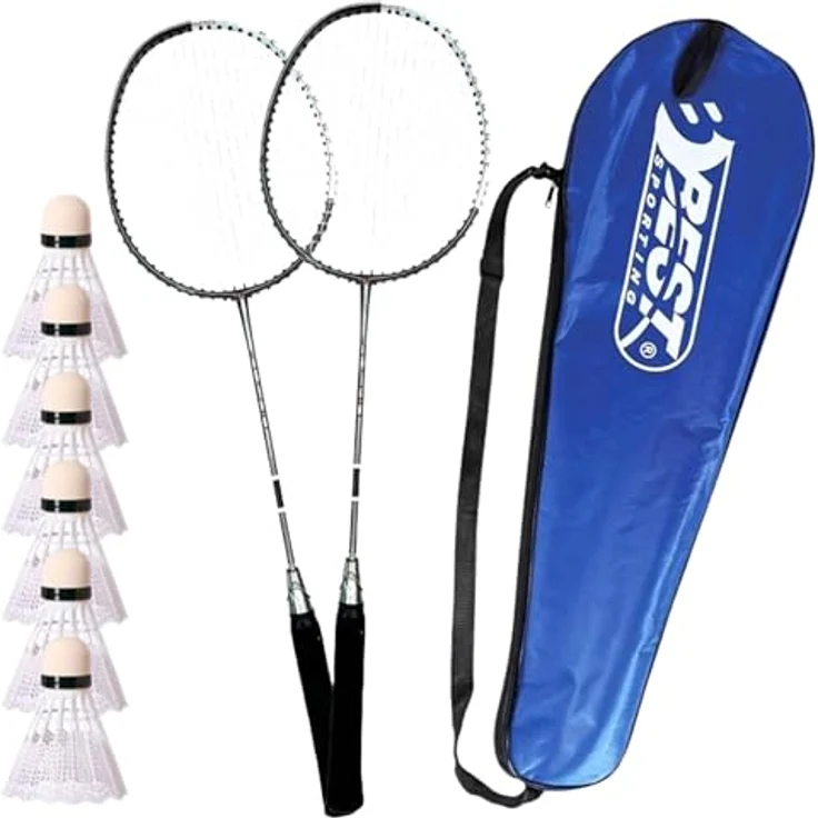 BEST SPORTING 500 XT Badminton Set, mit 2 leichten Schlägern, 3 Profi-Bällen und Tragetasche, ideal für Freizeitsport im Garten, Park oder am Strand – Bild 1