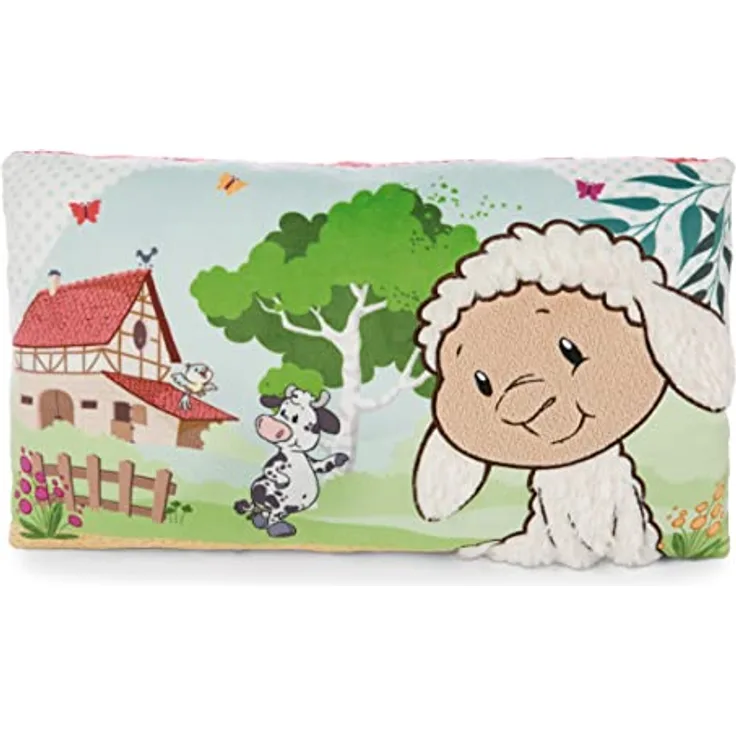 NICI Kissen Farm Friends, Kinderdekokissen aus recyceltem Plüsch (43 x 25 cm), waschbar bei 30 Grad, Schaf Sheepmila und Kuh Cowloon Design