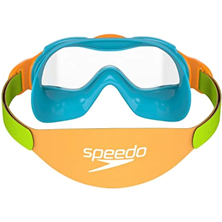 Speedo Biofuse Sea Squad Schwimmmaske, Unisex Kinder mit UV-Schutz, Anti-Beschlag, verstellbarer Passform, Azure Blue/Fluro Green/Fluro Orange, Einheitsgröße – Bild 4