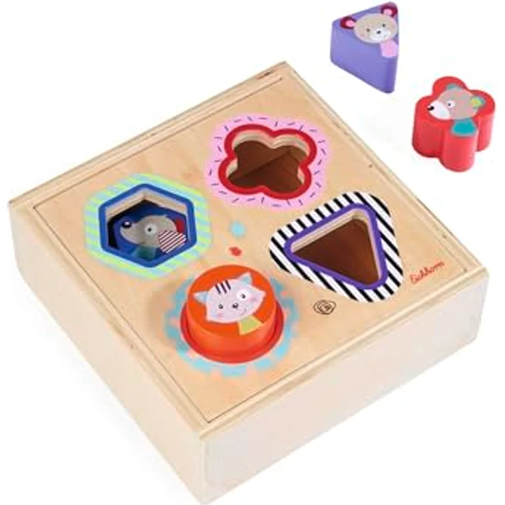 Eichhorn Steckspielzeug Steckbox Friends, aus FSC®-zertifizierten Birkenholz, fördert Feinmotorik, 6 x 17 x 17 cm – Bild 1