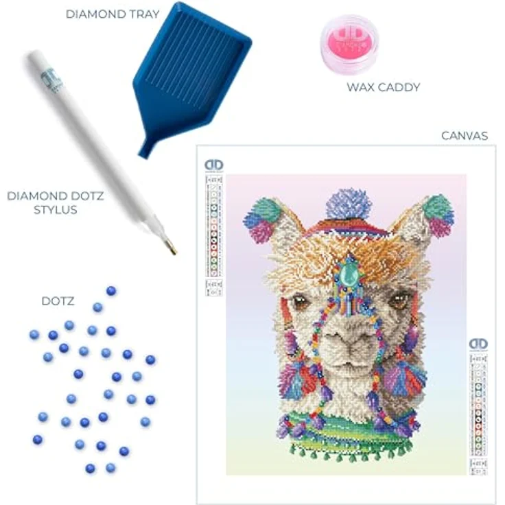 DIAMOND DOTZ 2593236 Original 5D Diamond Painting Set, Bohemian Alpaka, DIY Diamant-Malerei-Kit mit 12956 runden Glitzersteinen, 41 x 51 cm, geeignet für Erwachsene und Kinder ab 12 Jahren, schwierigkeitsgrad schwer – Bild 4