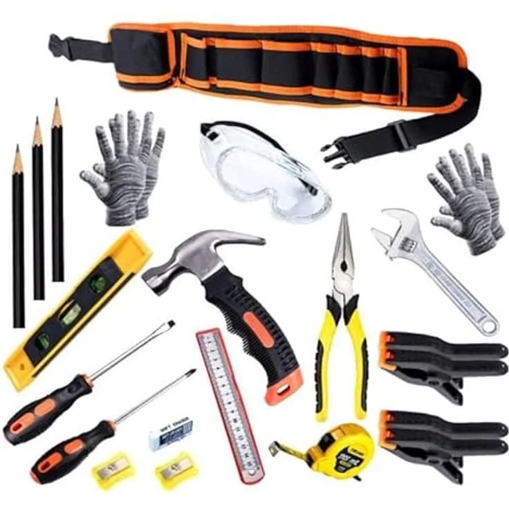 QeeHeng 22-teiliges Kinderwerkzeug-Set, echtes Metall mit Werkzeuggürtel, DIY für Jungen & Mädchen ab 6 Jahren, für Holzbearbeitung – Bild 2