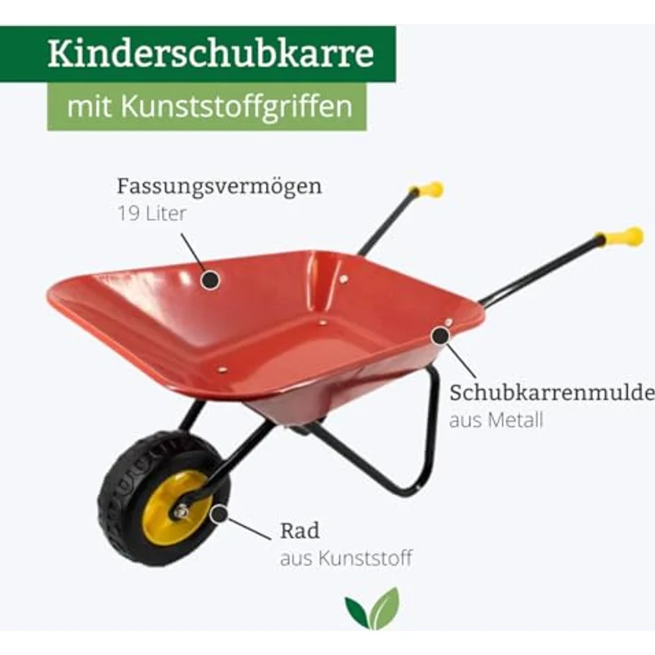 REKORD Kinderschubkarre (Metall) - Rot - Ergonomische Kunststoffgriffe, Traglast 20kg, für Kinder ab 3 Jahren – Bild 2