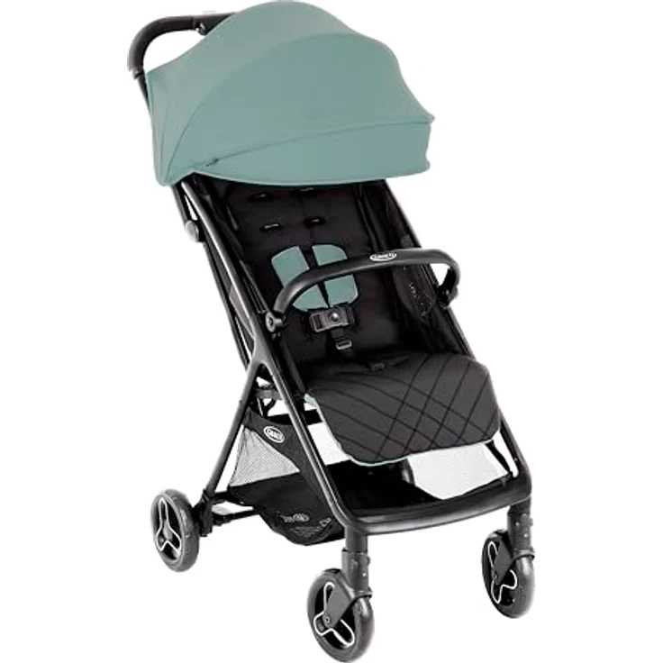 Graco Myavo™ Reisebuggy, leicht, schnell zusammenklappbar, freistehend zusammengeklappt, großem Staukorb, inkl. Regenverdeck, Mint – Bild 1