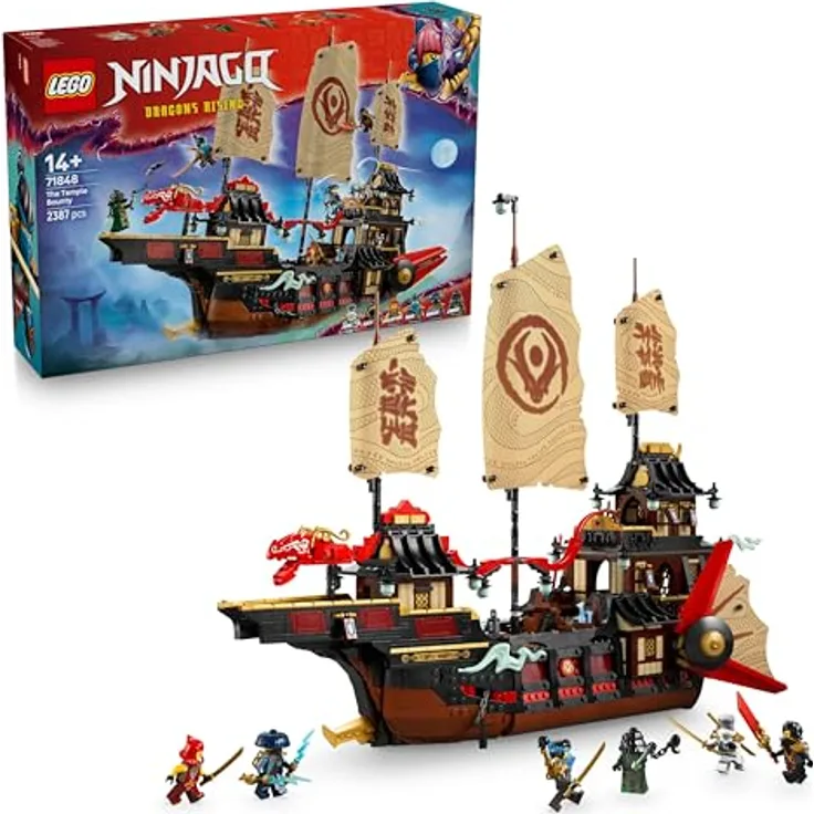 LEGO Ninjago 71848, Tempel-Flugsegler mit 2.387 Teilen, für 14+ Jahre, interaktive Funktionen und Präsentationsständer
