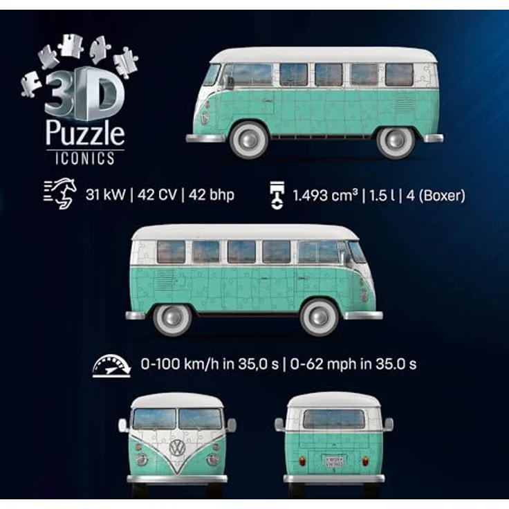 Ravensburger Iconics Volkswagen T1, 3D-Puzzle Modell mit 162 Puzzleteilen und Deko-Wert, 14,5 cm hoch – Bild 5