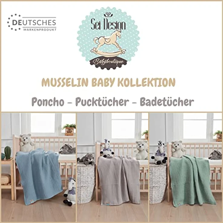 sei Design 4fach Musselin Pucktuch - Babydecke - Mulltuch oder Mullwindel als 3-Pack 80x80 – Bild 3