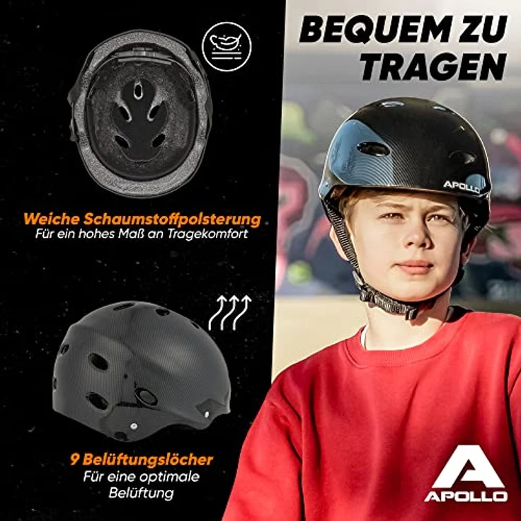 Apollo Skaterhelm Herren, Damen und Kinder | Kinderfahrradhelm | Verstellbar | Skateboard, Scooter, BMX Helm Kinder mit Drehrad-Anpassung | für Jungen und Mädchen | Verschiedene Größen und Farben – Bild 5