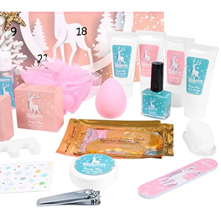 BRUBAKER Adventskalender XXL Beauty Weihnachtskalender 2024 - Sterne und Schneeflocken - Rosa (Pflege Produkte & Spa Accessoires, 24-tlg), Wellness Kalender Weihnachten für Frauen und Mädchen – Bild 5