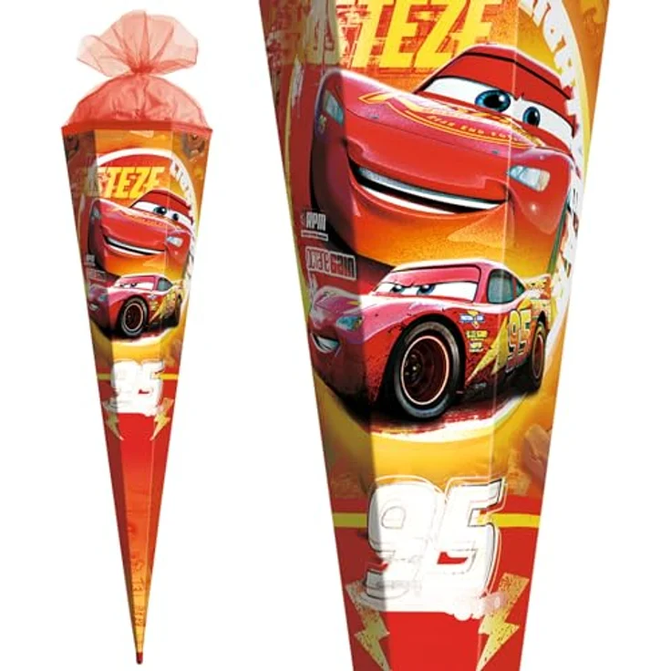 ROTH Schultüte groß Disney Pixar Cars, 85 cm, 6-eckig, Folie mit Tüllverschluss, ROT(H)-Spitze, Zuckertüte für Schulanfang – Bild 5