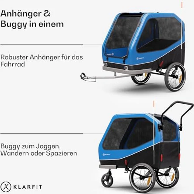 KLARFIT Fahrradkinderanhänger Goldie Buggy, Wetterfest Hund klappbar Stahl 20-28" – Bild 3