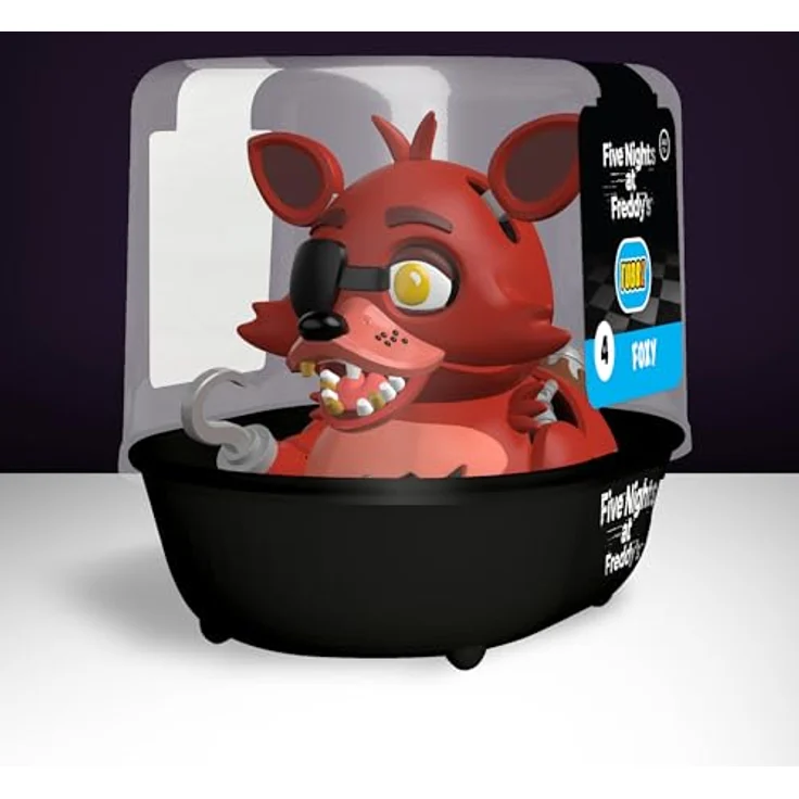 TUBBZ Erstausgabe: Five Nights at Freddy's- Foxy als Cosplaying-Gummiente Vinylfigur, 9 cm groß, inkl. stapelbarer Badewannen-Vitrine, FNAF-Logo – Bild 2