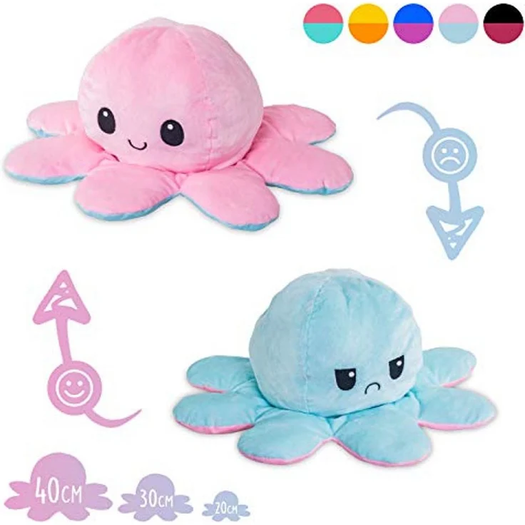 OTTO Kuscheltier Stimmungs Oktopus, doppelseitiges Plüschtier in 3 Größen (20, 30, 40 cm), weich und wendbar