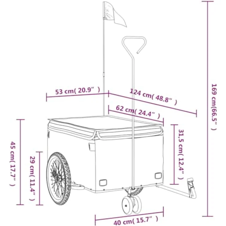 vidaXL Fahrradkinderanhänger, Eisen, Schwarz und Rot, max. 30 kg belastbar – Bild 3