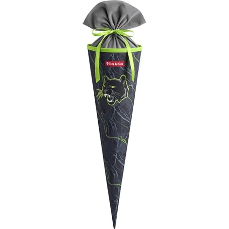 Step by Step Schultüte School Cone, 100% recyceltes PET, Ozean Plastik, Danger Cat Chiko (dunkelgrau / blaugrau / hellgrün) – Bild 2