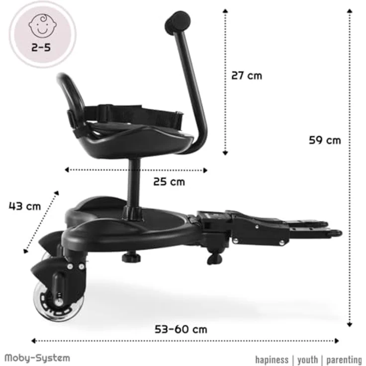 Moby-System, Board mit Sitz für Rollstühle mit Sitz Universelle Plattform für ältere Kinder, Leuchtende LED-Räder mit Stoßdämpfung passend für jeden Kinderwagen - Preisvergleich – Bild 5