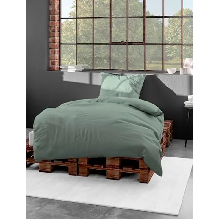 Bierbaum Bettwäsche 3899, Mako-Satin, 100% Baumwolle, Designed in Germany, grün 32, 135 x 200 + 40 x 80 cm
