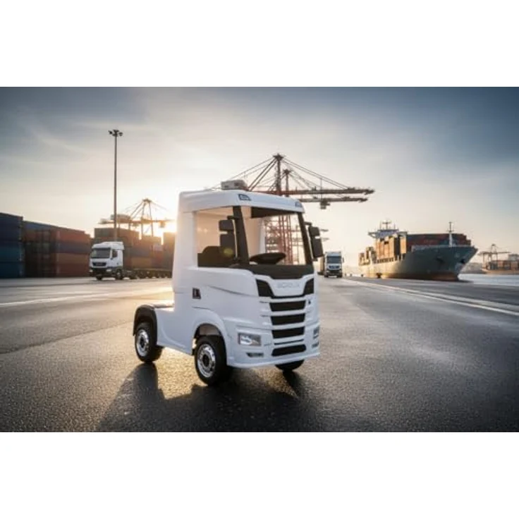 ES-TOYS Lizenzierter SCANIA R Series Kinder-Elektro-LKW, 4-Motoren, 2x12V Akku, 2.4G, EVA-Reifen, Ledersitz schwarz – Bild 3