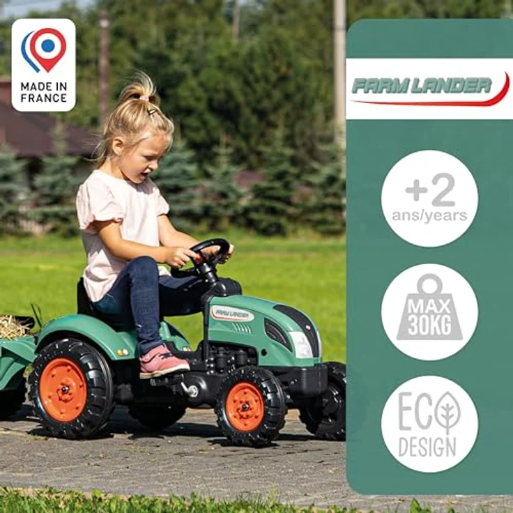 Falk Tractor Country Farmer Set Vintage 2+, Trettraktor für Kinder von 2 bis 5 Jahren mit Anhänger und anpassbarem Nummernschild – Bild 3