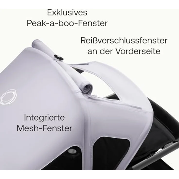 Bugaboo Fox, Cameleon 3, Lynx Sonnendach mit Lüftungsfenstern, ausziehbar für zusätzlichen und optimalen Sonnenschutz, wasserabweisend, Schwarz – Bild 7