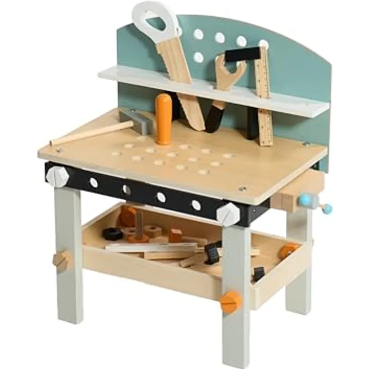 CHIC2000 Spielwerkbank, klein, mint, mit 21-teiligem Zubehör und Stauraum, ideal für kleine Handwerker
