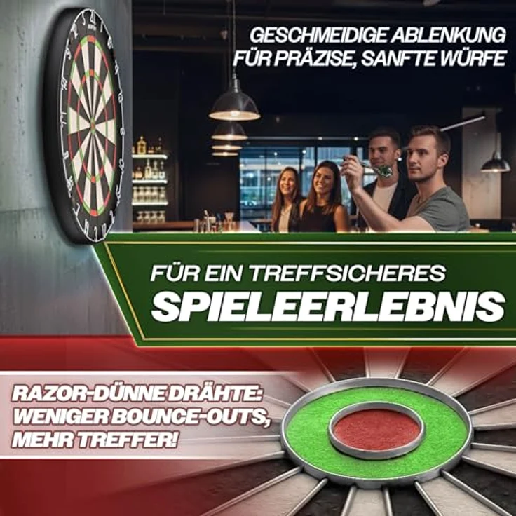 RE:SPORT® Sisal Premium Dartscheibe XXL Set, Steeldart Dartboard mit 9 Profi Dartpfeilen, 24 Pro Flights und Montagezubehör – Bild 3