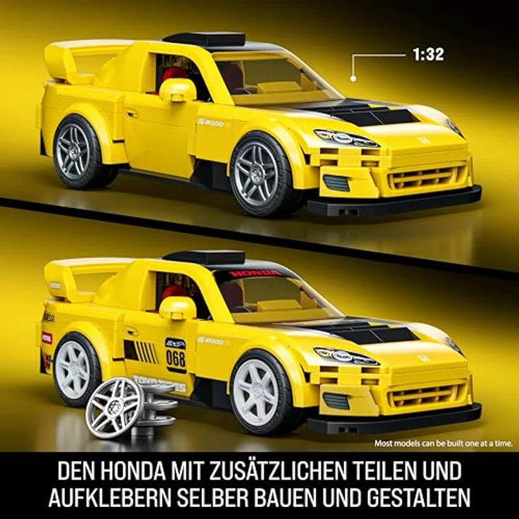 Mattel Brick Shop Hot Wheels Speed Honda S2000, Modellfahrzeug im Maßstab 1:32 mit individuellen Aufklebern und exklusivem Metall-Auto im Maßstab 1:64 – Bild 3
