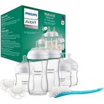 Philips Avent Natural Response Glas-Geschenkset für Neugeborene – 3 x 120 ml und 2 x 240 ml Babyflaschen, 2 x Philips Avent ultra soft Schnuller 0–6 Monate, Flaschenbürste, BPA-frei (Modell SCD879/11)