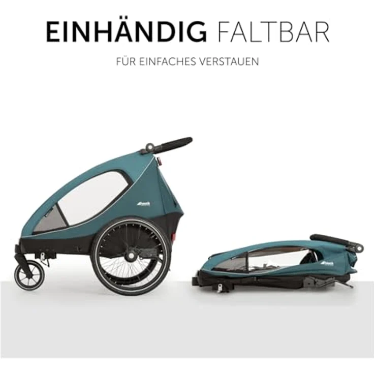 Hauck Fahrradkinderanhänger Dryk Duo, Ocean Green, für 2 Kinder, inkl. Buggy-Rad, sportives Design mit One-Hand-Fold – Bild 4