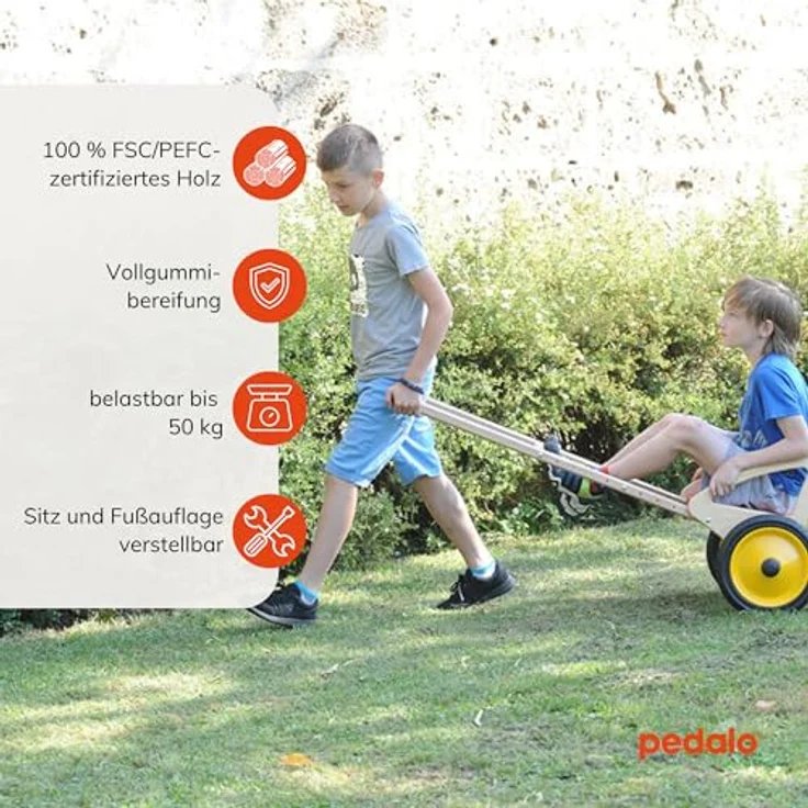 Pedalo Sulki (12"), Laufrad aus geöltem Birkenmultiplex mit rot lackiertem Sitz und Rückenlehne, inkl. seitlichen Haltegriffen und gepolsterten Stangen – Bild 3