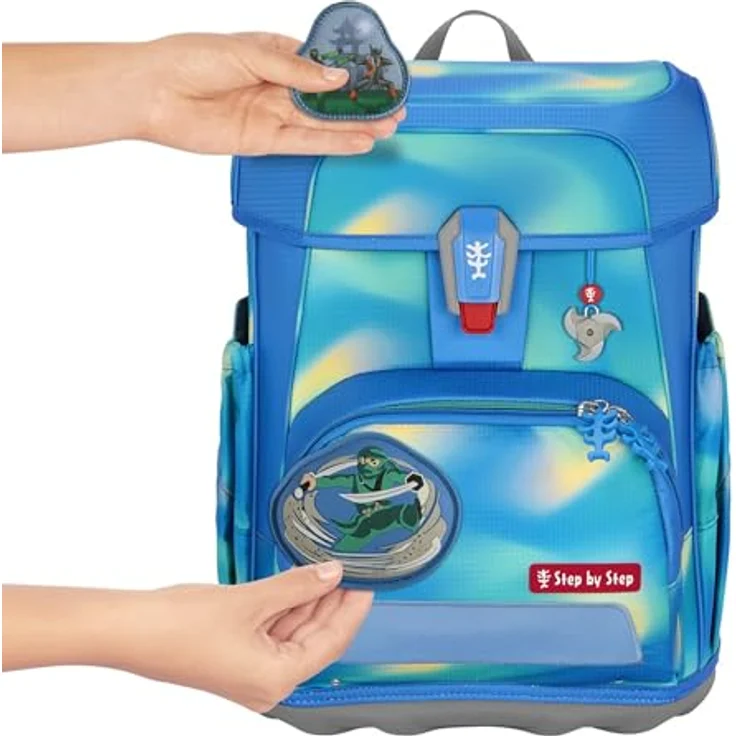 Step by Step Schulranzen-Set Cloud Flash „Ninja Zazu“, 5-teilig, ergonomischer Tornister in Blau mit reflektierenden Elementen, höhenverstellbar mit Hüftgurt, 19L für Jungen ab der 1. Klasse – Bild 3