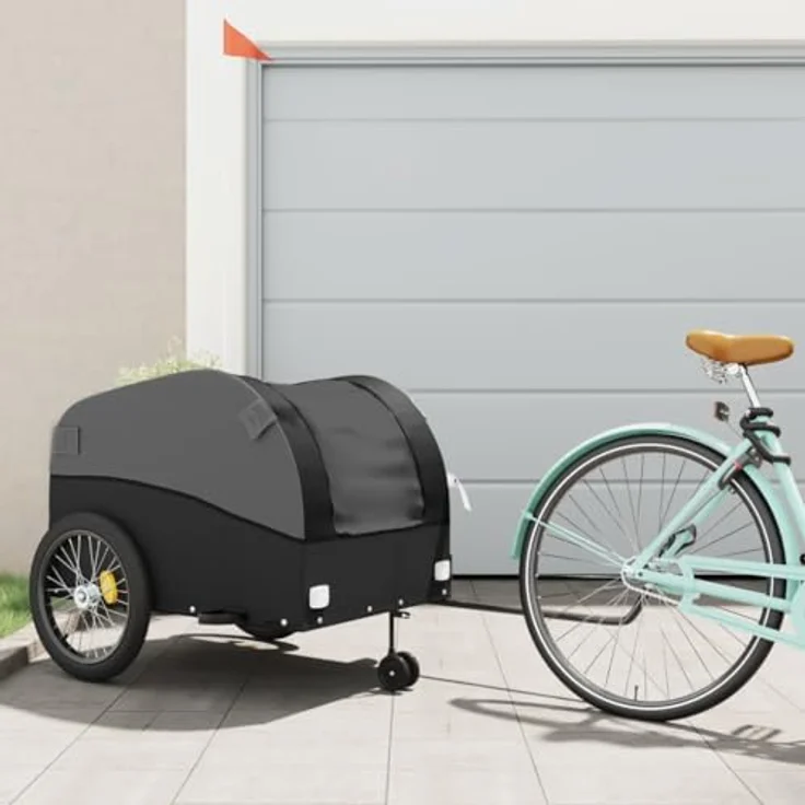 vidaXL Fahrradkinderanhänger Fahrradanhänger Schwarz 45 kg Eisen, Robuster Lastenanhänger mit Deichsel und Sicherheitsflagge – Bild 2