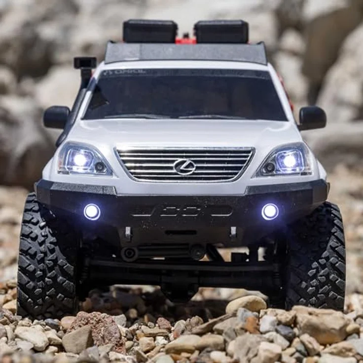 Axial 1/24 SCX24 Lexus GX 470 4X4 RTR, Brushed Rock Crawler mit ABS-Karosserie, ölgefüllten Stoßdämpfern, inklusive Akku und Ladegerät, Weiß – Bild 2