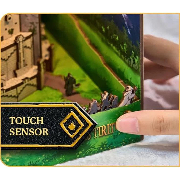 Revell Tiny Adventures Buchstütze Minas Tirith, 3D Diorama der Weißen Stadt aus Holz mit LED-Beleuchtung, Bastelset für Fantasy-Fans – Bild 4