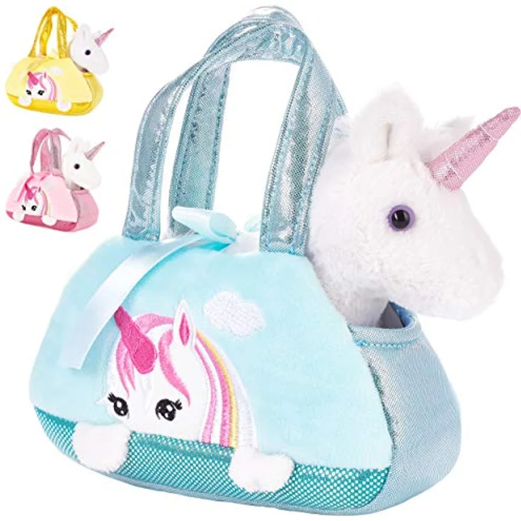 BRUBAKER Einhorn Tasche Weiß - 20 cm Plüschtier in Handtasche Kuscheltier - Mint Blau – Bild 1