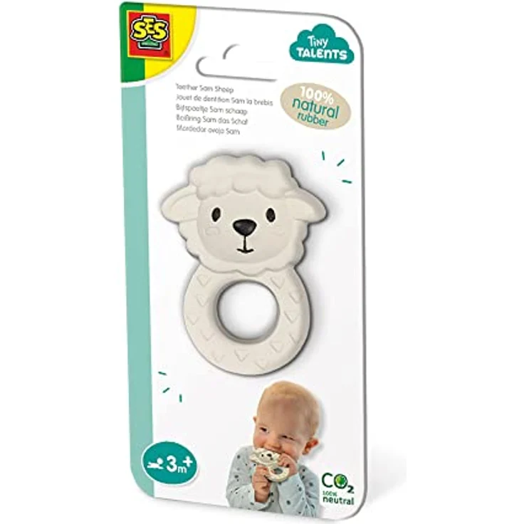 SES Creative Beißring Sam das Schaf - 100% Naturkautschuk, BPA-frei, ergonomisch, für Babys ab 3 Monaten – Bild 1