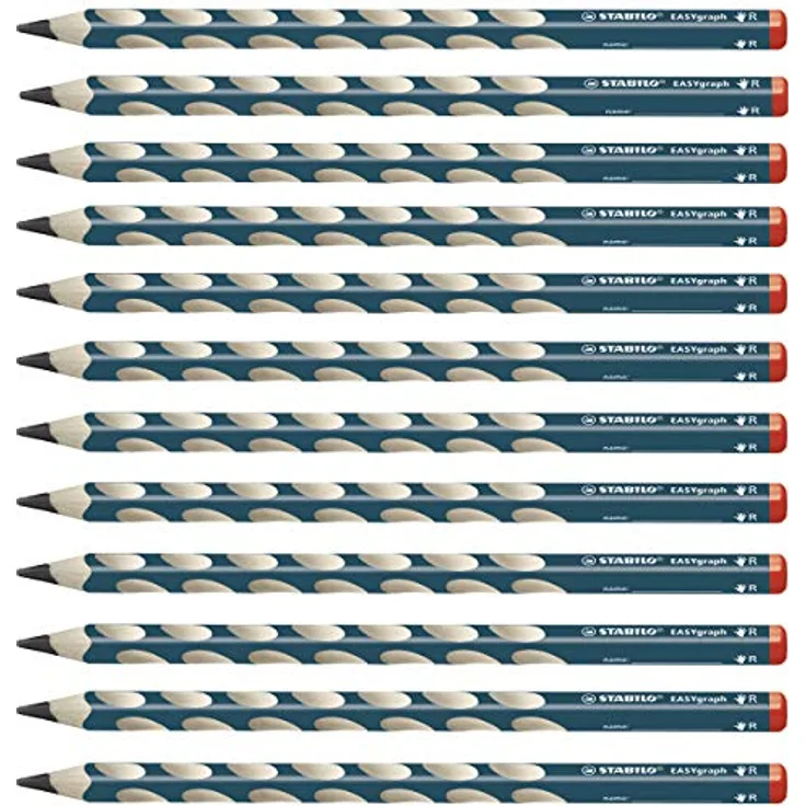 Ergonomischer Dreikant-Bleistift für Rechtshänder - STABILO EASYgraph in petrol - 12er Pack - Härtegrad HB