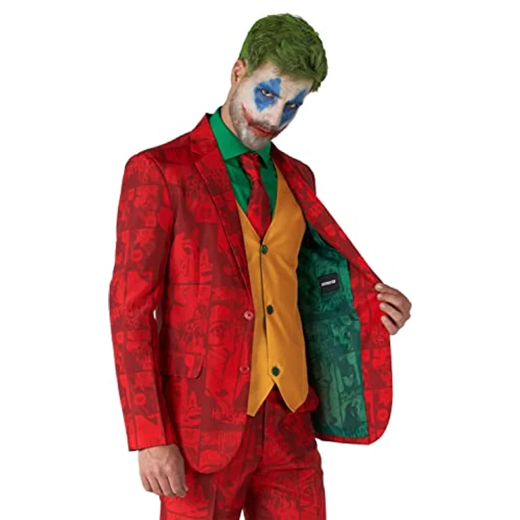 OppoSuits Scarlet Joker, vierteiliger Partyanzug in Rot mit Slim-Fit-Schnitt und Comic-Muster, XXL – Bild 2