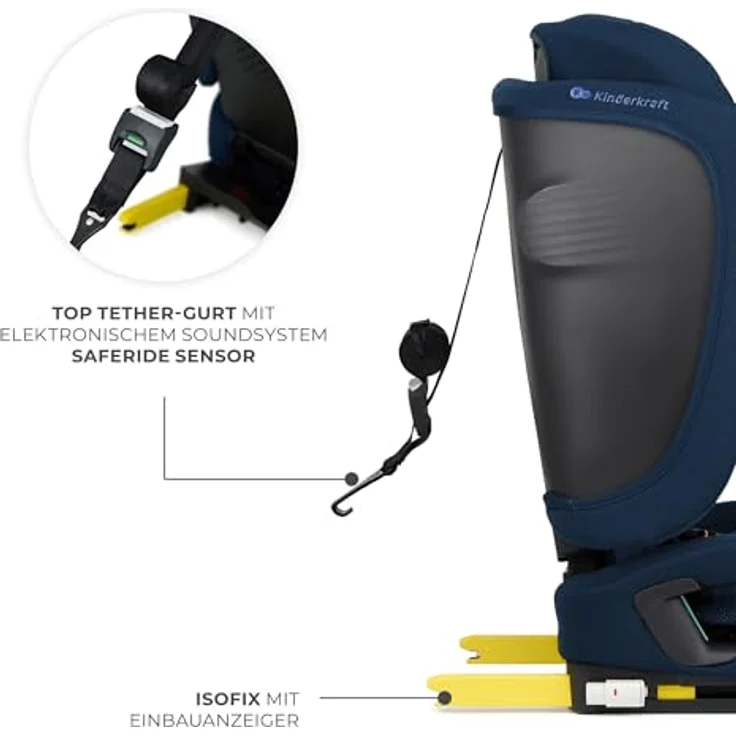 Kinderkraft Fix2Go Autokindersitz, 9-36 kg, mit Schlaffunktion und SAFERIDE Sensor, Navy – Bild 6