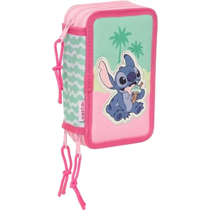 Safta STITCH ICE CREAM Federmäppchen, 37-teiliges Schulbedarf-Set für Kinder, 12,5 x 5,5 x 19,5 cm, strapazierfähig und langlebig