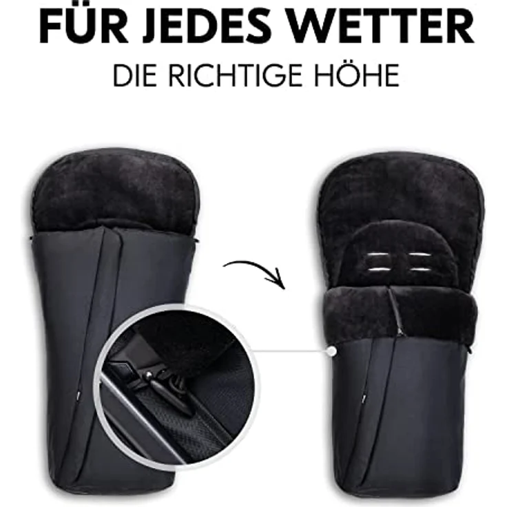 Hauck Universal Fußsack für Buggys und Fahrradanhänger, Warmes Fleece, Einfache Installation mit 5-Punkt-Gurt, Anti-Rutschschutz, Zwei-Wege-Zipper, Maschinenwaschbar, Faltbar, Schwarz, 56711 - Preisvergleich – Bild 6