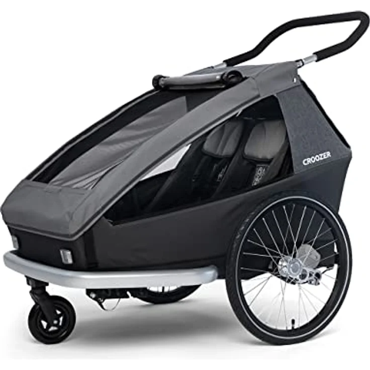 Croozer Fahrradkinderanhänger Kid Keeke 2, Fahrradanhänger für 2 Kinder inkl. Buggy Rad, mit Croozer AirPad® Federung, 20" Speichenlaufrädern, silber – Bild 3