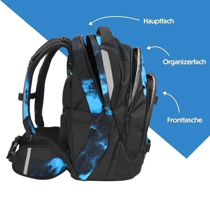 Coocazoo Mate Schulrucksack „Mystic Clouds”, ergonomisch und anpassbar, schwarz-blau, höhen- und größenverstellbar, mit Brust- und Hüftgurt, 30 Liter, für die 3. Klasse – Bild 3